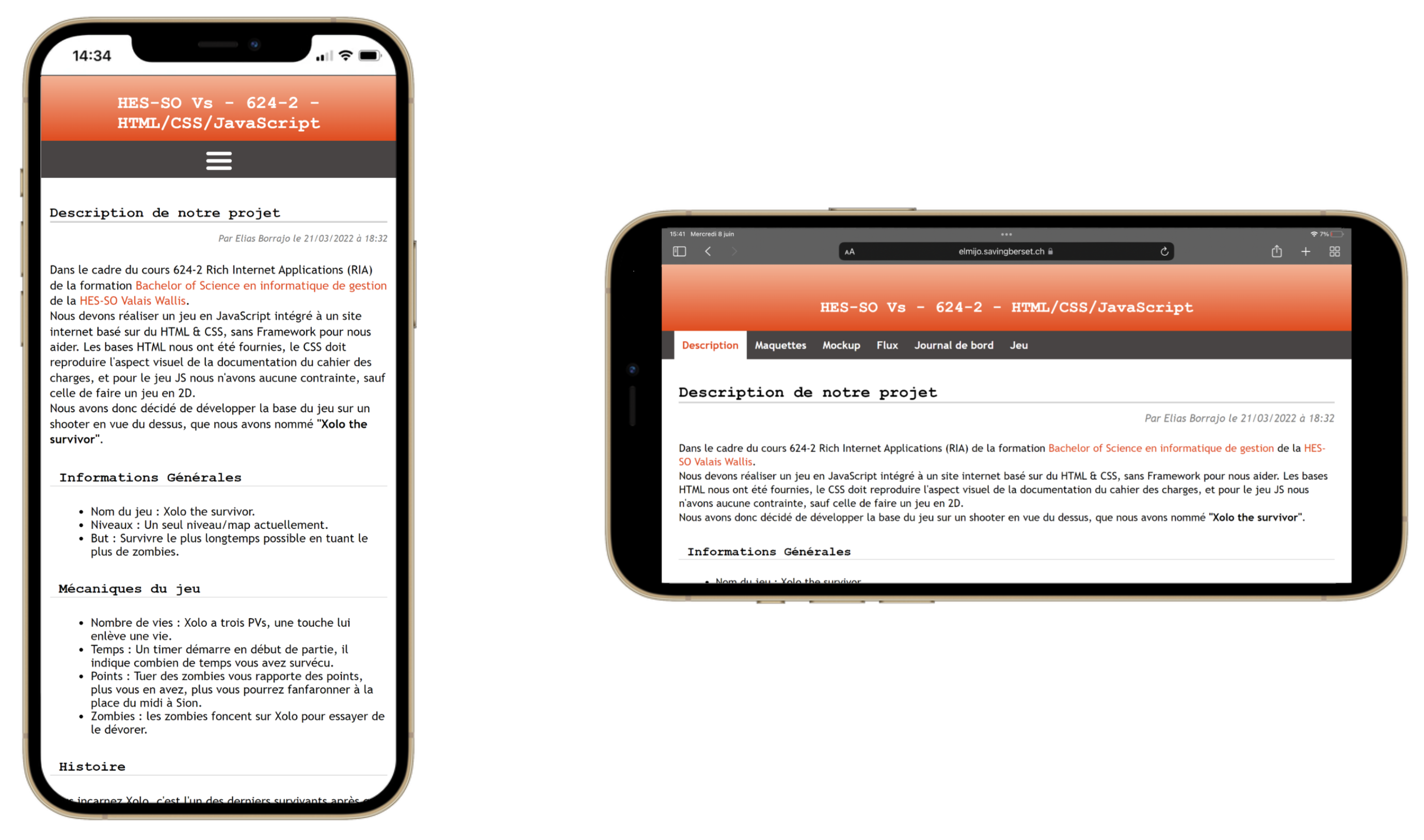 Fig.3 : Rendu version mobile, format portrait à gauche et paysage à droite.